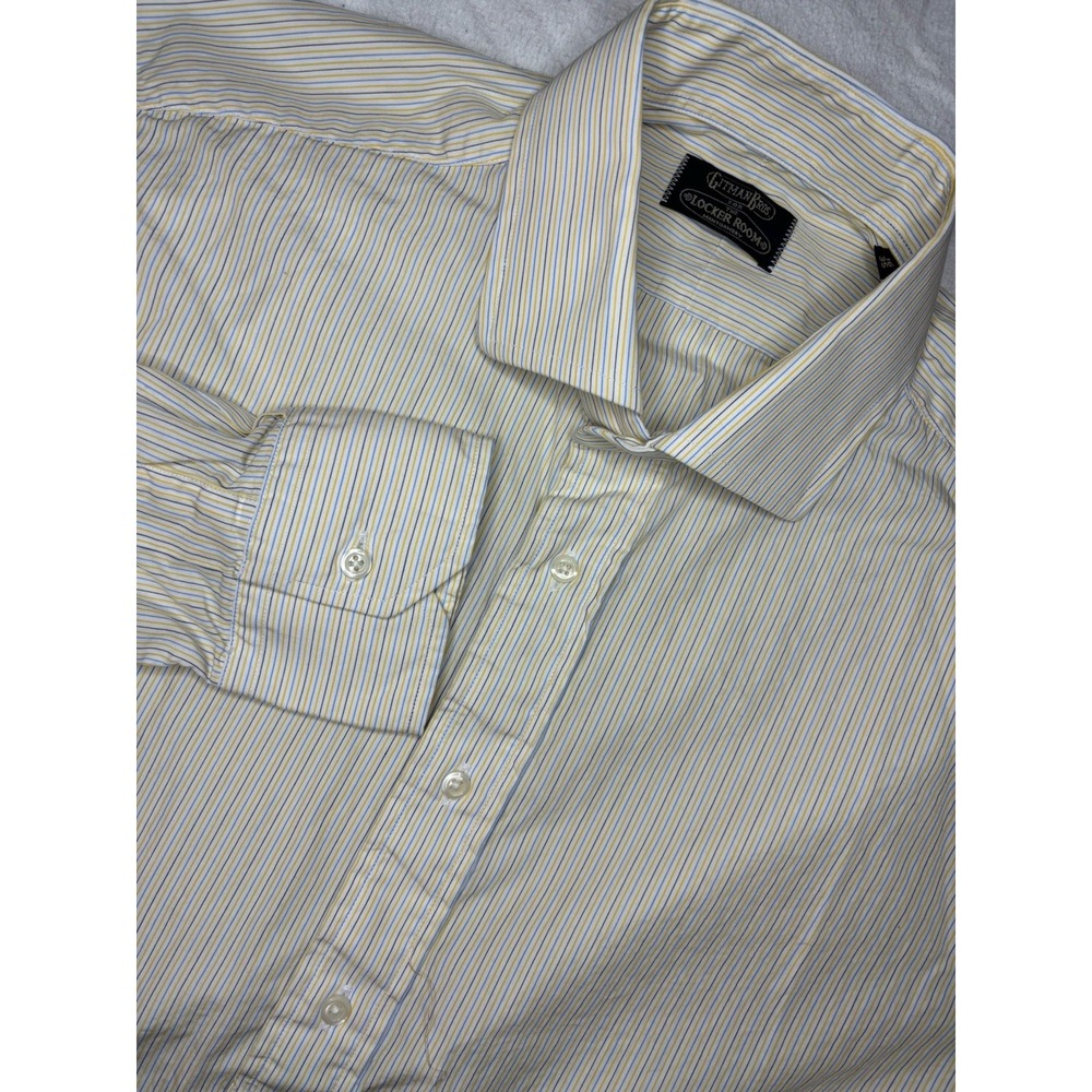 Vintage Gitman Bros Shirt Mens Large (16-35) White Blue Yellow Stipe Made In USA